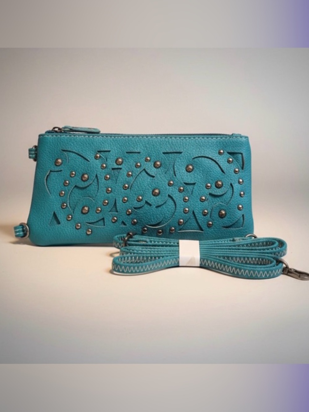 American Bling Teal Studded Crossbody Wallet NWT